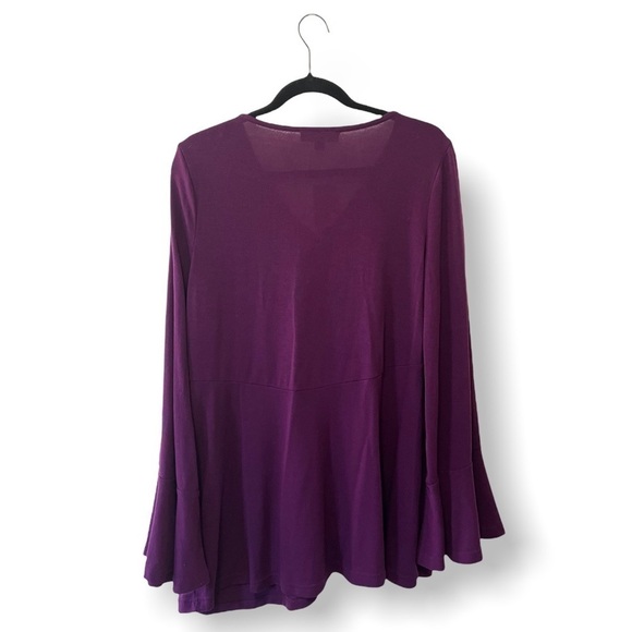 Suzanne Betro Purple V Neck Ruffle Front Asymmetrical Hem Soft Knit Blouse NWT - Picture 5 of 5